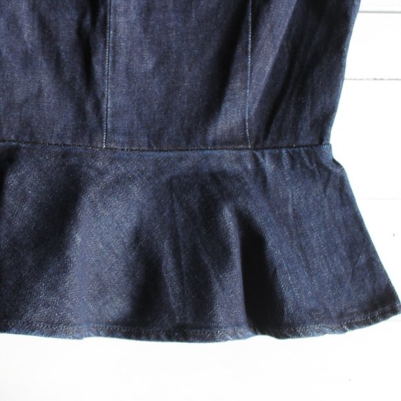 Short Sleeve Dark Wash Denim Peplum Shirt - Picture 3 of 7